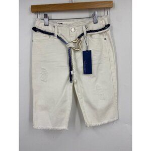 Habitual Girls White Raw Hem Bermuda Denim Shorts‎ Belted Size 10 NWT